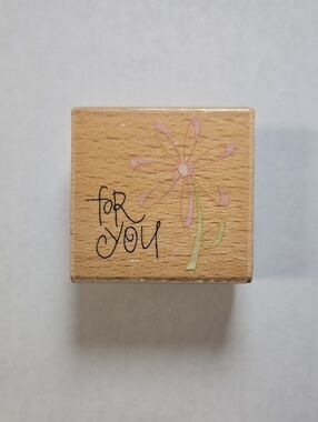 Pink Daisy "For You" Wooden Craft Stamp